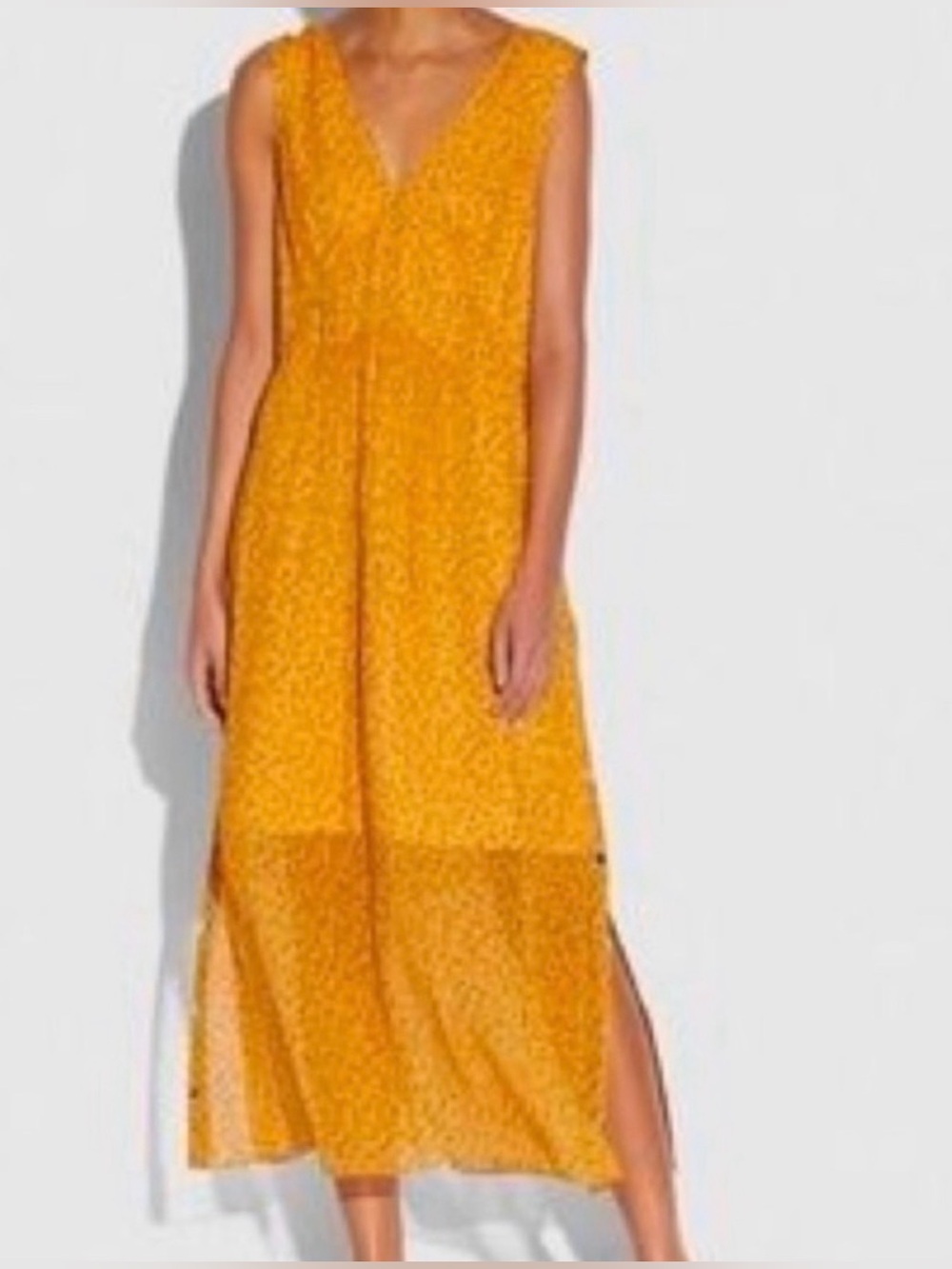 Coach Sunny Yellow 2-Layer Sheer Silk Maxi Dress -size 6